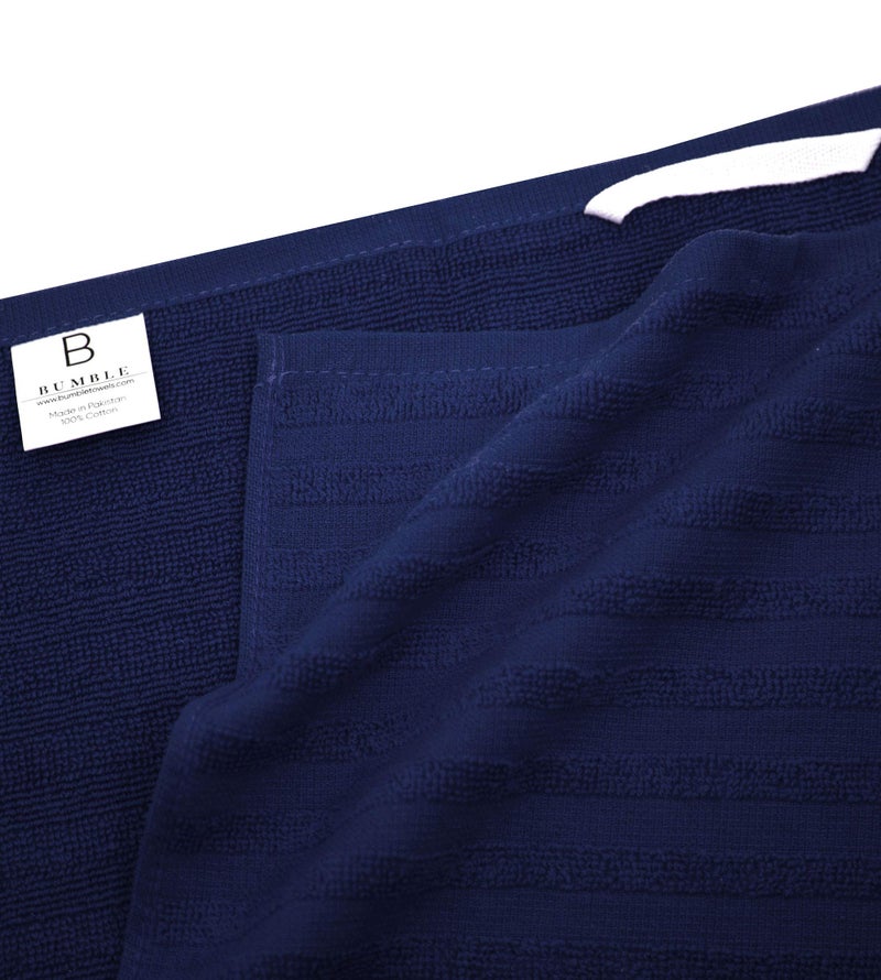 Bumble Towels Premium Kitchen Towels (20â€x 28â€, 6 Pack) | Large Cotton Dish Towels | Flat & Terry Highly Absorbent Kitchen Linen Set with Hanging Loop | Navy Blue Striped - Image 4
